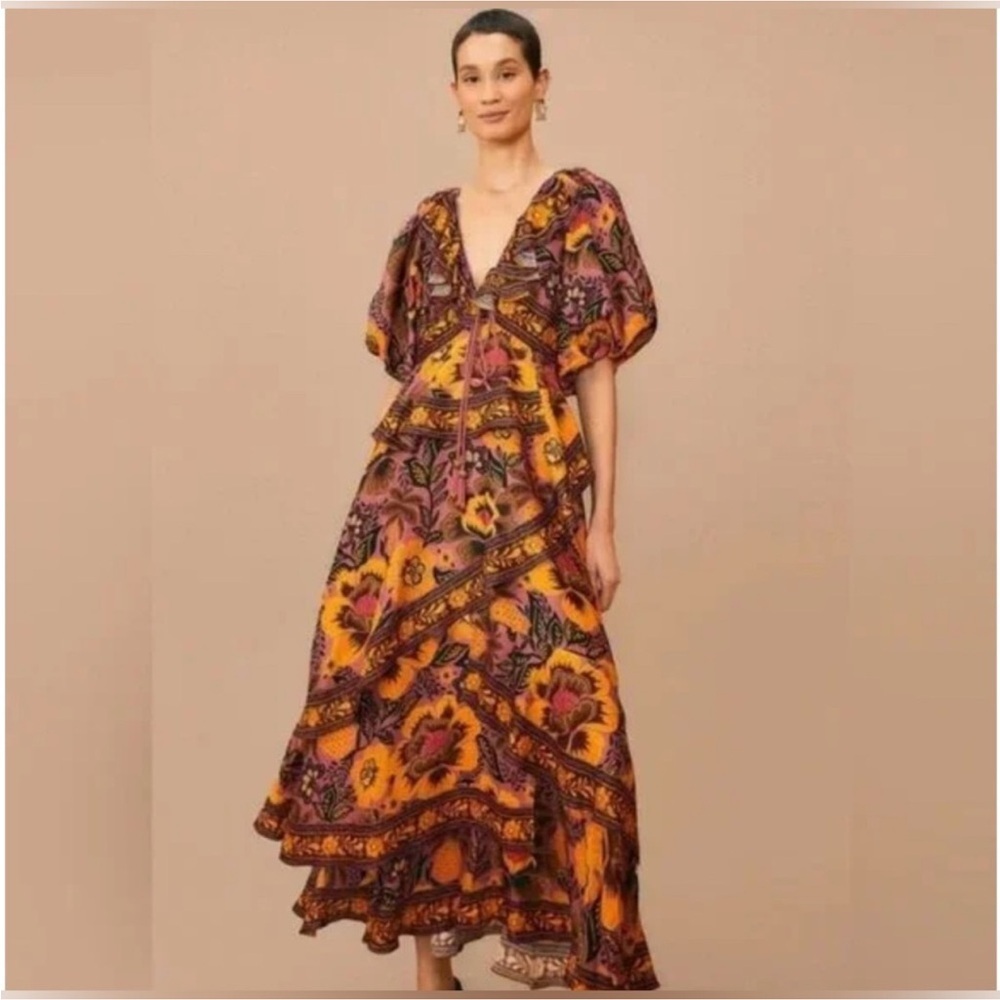 FARM Rio Yellow and Purple Floral Maxi Dress